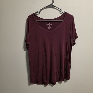 American Eagle Outfitters Deep Burgundy Short Sleeve Tee